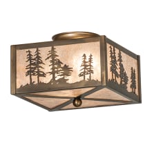Tall Pines 2 Light 14" Wide Semi-Flush Square Ceiling Fixture with Silver Mica Shade - Antique Copper Finish