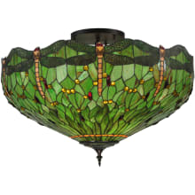 Tiffany Hanginghead Dragonfly 5 Light 38" Wide Semi-Flush Bowl Ceiling Fixture
