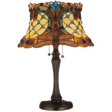 Tiffany Hanginghead Dragonfly 2 Light 22.5" Tall Hand-Crafted Table Lamp with Stained Glass