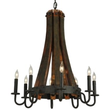 Barrel Stave Madera 8 Light 24" Wide Taper Candle Style Chandelier