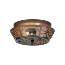 Bear on the Loose 2 Light 13" Wide Flush Mount Drum Ceiling Fixture with Silver Mica Shade