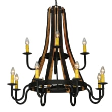 Barrel Stave Madera 12 Light 44" Wide Wrought Iron Candle Style Chandelier