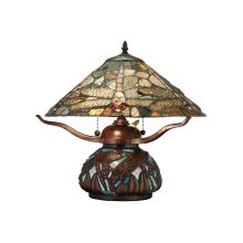 Dragonfly 2 Light 16.5" Tall Hand-Crafted Table Lamp with Stained Glass