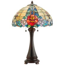 Rose Vine 2 Light 25" Tall Hand-Crafted Table Lamp with Stained Glass