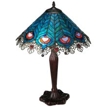 Peacock Feather 2 Light 23" Tall Hand-Crafted Table Lamp with Stained Glass