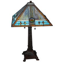 Mission Rose 2 Light 26.5" Tall Hand-Crafted Table Lamp with Stained Glass