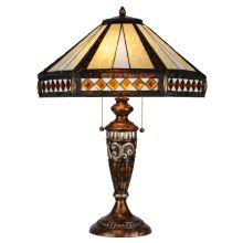 Diamond Mission 2 Light 26.5" Tall Hand-Crafted Table Lamp with Stained Glass