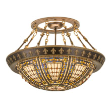 Fleur-de-lis 4 Light 28" Wide Semi-Flush Bowl Ceiling Fixture - Copper Vein / Nu Gold Finish