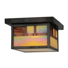 Hyde Park Double Bar Mission 14" Wide Flush Mount Square Ceiling Fixture with Iridescent Glass Shade - Craftsman Brown Finish
