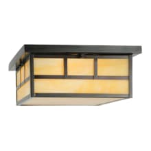 Hyde Park Double Bar Mission 4 Light 23" Wide Flush Mount Square Ceiling Fixture with Iridescent Glass Shade - Craftsman Brown Finish