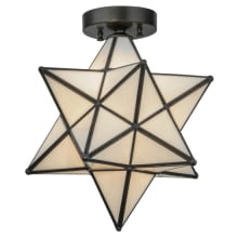 Moravian Star 12" Wide Semi-Flush Ceiling Fixture with White Glass Shade - Craftsman Brown Finish