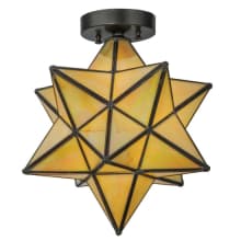 Moravian Star 12" Wide Semi-Flush Ceiling Fixture with Beige Glass Shade - Craftsman Brown Finish