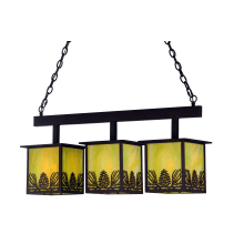 Mountain Pine 3 Light 36" Wide Linear Chandelier with Green Glass Shade