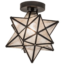 Moravian Star 12" Wide Semi-Flush Ceiling Fixture with Clear, Seedy Glass Shade - Craftsman Brown Finish