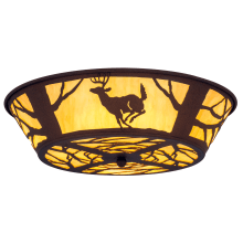 Deer on the Loose 4 Light 22" Wide Flush Mount Drum Ceiling Fixture with Yellow Acrylic Shade