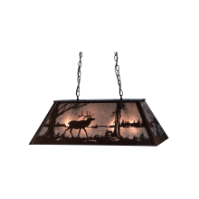 Elk at Lake 6 Light 33" Wide Billiard Chandelier with Silver Mica Shade