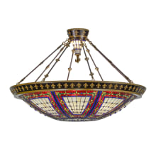 Fleur-de-lis 8 Light 45" Wide Semi-Flush Colorful Stained Glass Bowl Ceiling Fixture - Copper Vein Finish
