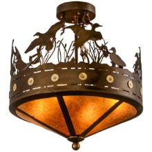 Ducks in Flight 4 Light 16" Wide Semi-Flush Ceiling Fixture with Amber Mica Shade - Antique Copper Finish