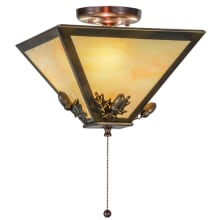 Oak Leaf and Acorn 3 Light 16" Wide Semi-Flush Ceiling Fixture - Antique Copper Finish