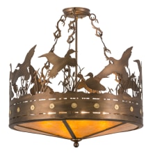 Ducks in Flight 4 Light 24" Wide Semi-Flush Drum Ceiling Fixture - Antique Copper Finish