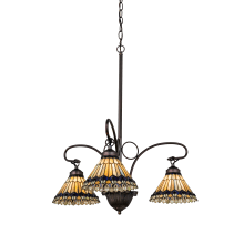 Tiffany Jeweled Peacock 3 Light 24" Wide Chandelier with Tiffany Glass Shade