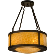 Pomona 4 Light 18" Wide Semi-Flush Drum Ceiling Fixture with Beige Glass Shade - Craftsman Brown Finish