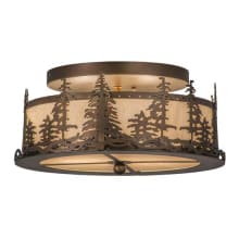 Tall Pines 2 Light 16" Wide Semi-Flush Drum Ceiling Fixture with Cream Shade - Antique Copper Finish