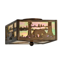 Bear at Lake 2 Light 15" Wide Semi-Flush Square Ceiling Fixture - Antique Copper Finish