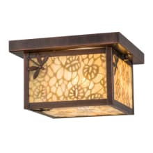 Hyde Park Lotus Leaf and Dragonfly 14" Wide Flush Mount Square Ceiling Fixture - Antique Copper Finish