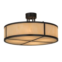 Cilindro 4 Light 24" Wide Semi-Flush Drum Ceiling Fixture with Beige Idalight Shade - Timeless Bronze Finish