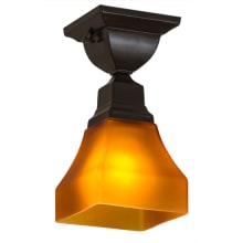 Bungalow 7" Wide Semi-Flush Ceiling Fixture with Frosted Amber Glass Shade - Timeless Bronze Finish