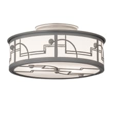 Revival Deco 2 Light 12" Wide Semi-Flush Drum Ceiling Fixture - Raw Steel Finish