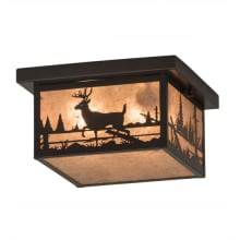 Hyde Park Deer Creek 2 Light 17" Wide Flush Mount Square Ceiling Fixture with Silver Mica Shade - Craftsman Brown Finish