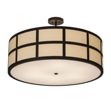 Cilindro Barnabas 6 Light 36" Wide Semi-Flush Drum Ceiling Fixture with Linen Textrene Shade - Timeless Bronze Finish