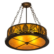 Mountain Pine 4 Light 22" Wide Semi-Flush Drum Ceiling Fixture with Amber Mica Shade - Antique Copper Finish