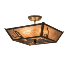 Mountain Pine 3 Light 22" Wide Semi-Flush Ceiling Fixture with Silver Mica Shade - Timeless Bronze Finish