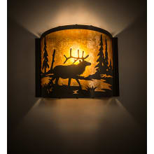 Elk at Lake 10" Tall Wall Sconce with Shade