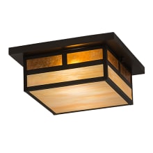 Hyde Park "T" Mission 2 Light 21" Wide Flush Mount Square Ceiling Fixture with Art Glass Shade - Craftsman Brown Finish