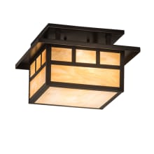 Hyde Park Double Bar Mission 2 Light 17" Wide Semi-Flush Square Ceiling Fixture with Beige Iridescent Glass Shade - Craftsman Brown Finish