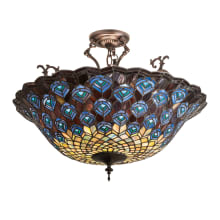 Peacock Feather 3 Light 24" Wide Semi-Flush Bowl Ceiling Fixture