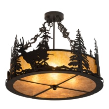 Wildlife at Dusk 4 Light 24" Wide Semi-Flush Drum Ceiling Fixture - Textured Black Finish