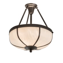 Arts and Crafts 3 Light 18" Wide Semi-Flush Bowl Ceiling Fixture with White Glass Shade - Craftsman Brown Finish