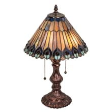 Tiffany Jeweled Peacock 2 Light 19" Tall Buffet Table Lamp
