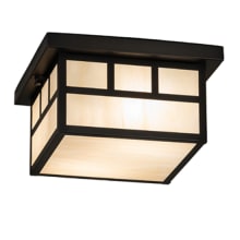 Hyde Park Double Bar Mission 2 Light 17" Wide Flush Mount Square Ceiling Fixture with Beige Shade - Craftsman Brown Finish