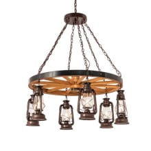 Miners Lantern Wagon Wheel 6 Light 40" Wide Lantern Chandelier