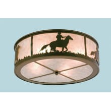 Cowboy and Steer 4 Light 22" Wide Flush Mount Drum Ceiling Fixture with Silver Mica Shade