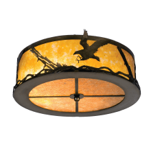 Strike of the Eagle 2 Light 16" Wide Flush Mount Drum Ceiling Fixture with Brown Glass Shade