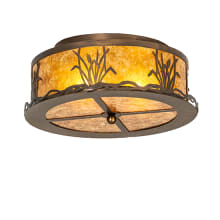 Reeds and Cattails 2 Light 16" Wide Semi-Flush Drum Ceiling Fixture with Amber Mica Shade