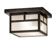 Hyde Park "T" Mission 2 Light 14" Wide Flush Mount Square Ceiling Fixture with Frosted Seedy Glass Shade - Craftsman Brown Finish