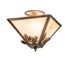 Oak Leaf and Acorn 3 Light 16" Wide Semi-Flush Ceiling Fixture - Antique Copper / Burnished Finish